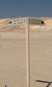 Mt Sedom signpost - in English and Hebrew.