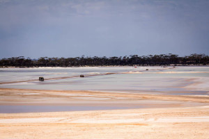 Bogged cars on lake