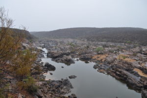 Looking downriver from the end of the access track.