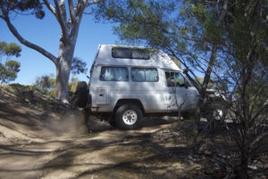 Steve takes his camper through first obstacle.