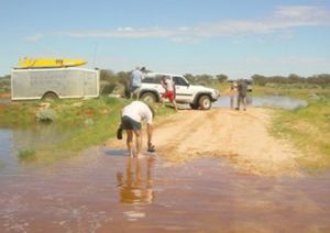 Washing mud off.