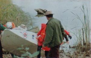 Hauling the boats out of the water.