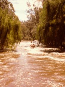 The river level was fairly high but nevertheless receding from floods two days previously.