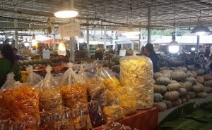 Dried produce and pumpkins.