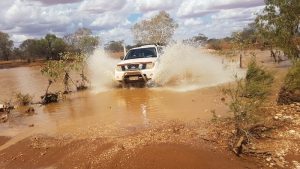 Mushy takes his Navara across Milly Milly Crossing.